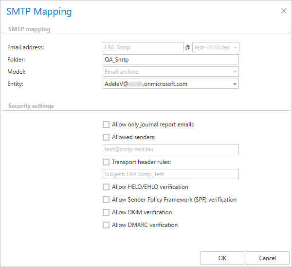 SMTP security settings